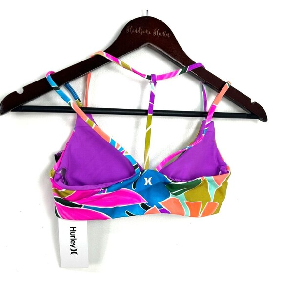 New Hurley Womens Size XS Max Isla Pull On Bikini Top Violet Tropical Print T3 - Picture 7 of 10